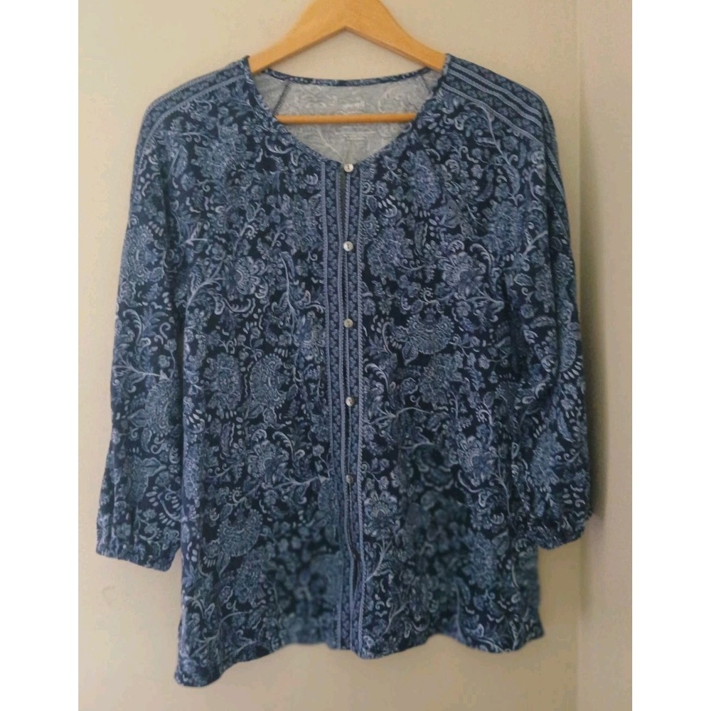 J. Jill Pure Jill Border Print Top Size Medium Floral Organic Cotton Boho